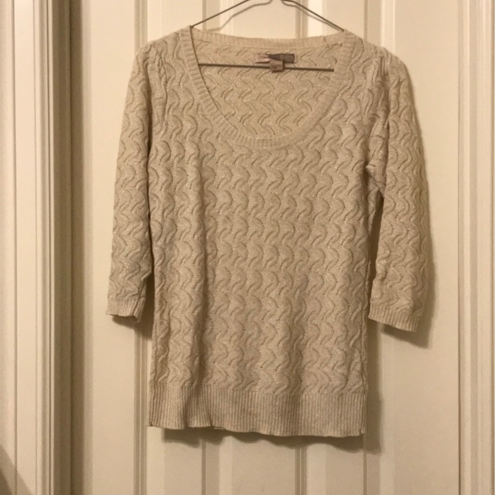 Forever21 Metallic 3/4 Sleeve Scoop Neck Sweater S